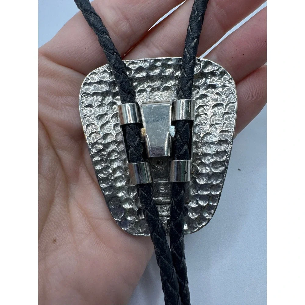 Vintage Western Eagle SSI Bolo Tie Silver Tone Multi-Stone Inlay Sterling Tips